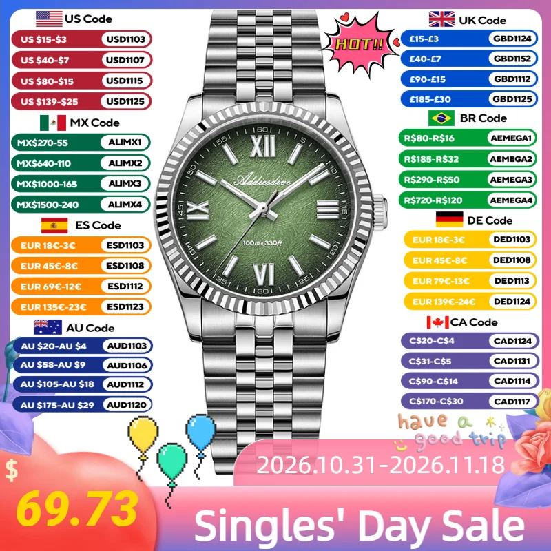 ADDIESDIVE Japan VH31 Sapphire Glass Watch BGW9 Luminous 10Bar Waterproof Women's Quartz Wristwatch Four Seasons Color Available