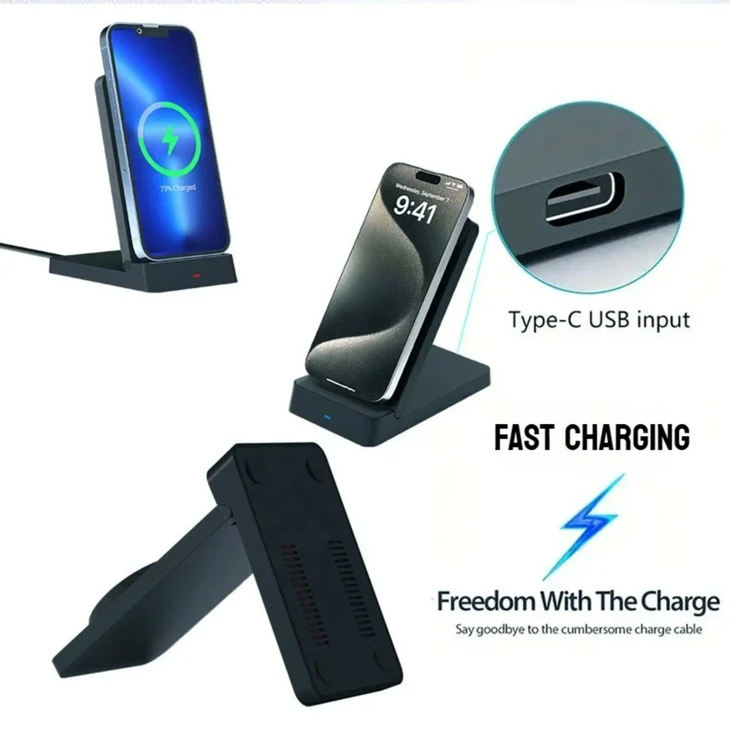 Foldable Magnetic Wireless Charging Stand Auto Adsorption Anti-slip for Desktop Office Home Travel for iPhone17 16 15 14 Charger