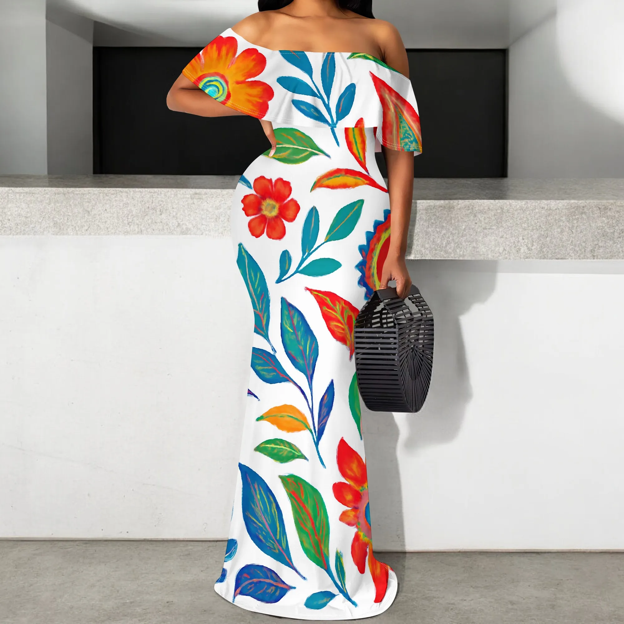 

Bohemian Colorful Floral Maxi Dress S-3XL Off Shoulder Summer Beach Sundress