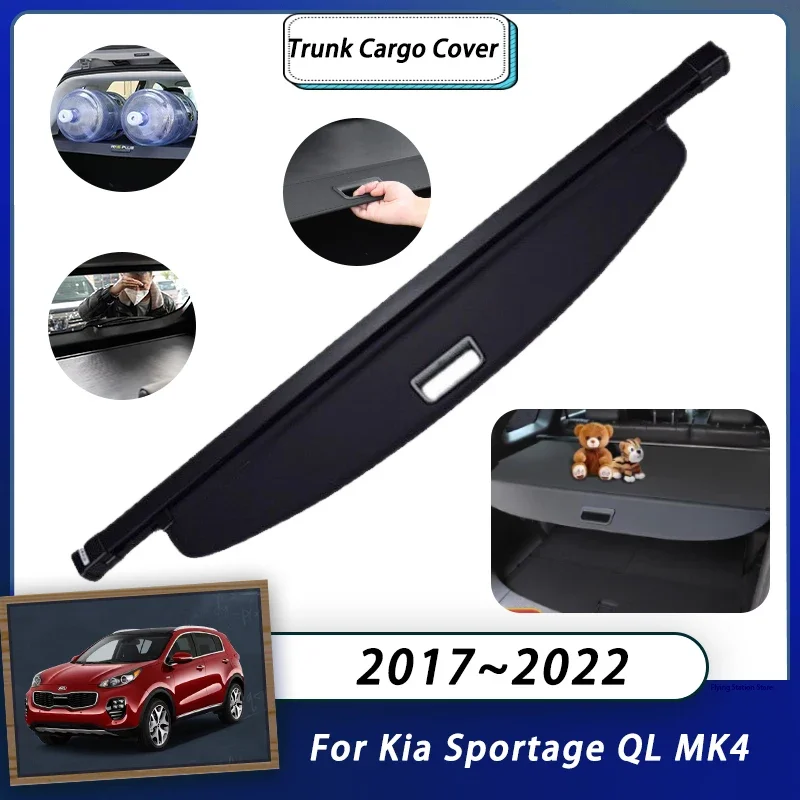 Rear Cargo Cover For Kia Sportage QL MK4 2017~2022 2018 2019 2020  Car Trunk Luggage Curtain Retractable Shielding Accessories