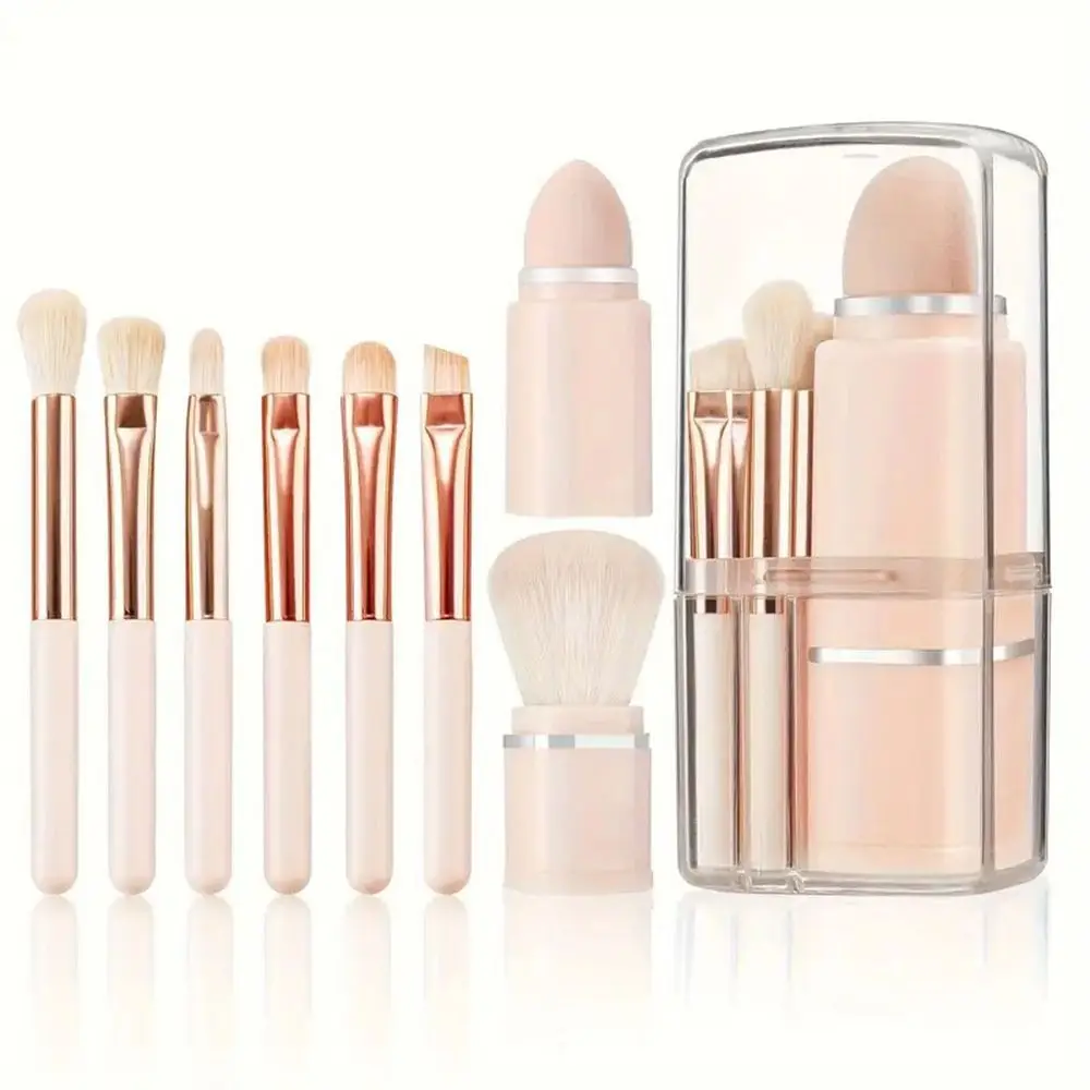 8 stks/set 8 in 1 Draagbare Make-up Kwasten Zachte Vezel Eenvoudige Intrekbare Make-up Kwasten Sets Cosmetische Gereedschappen met Transparante Case