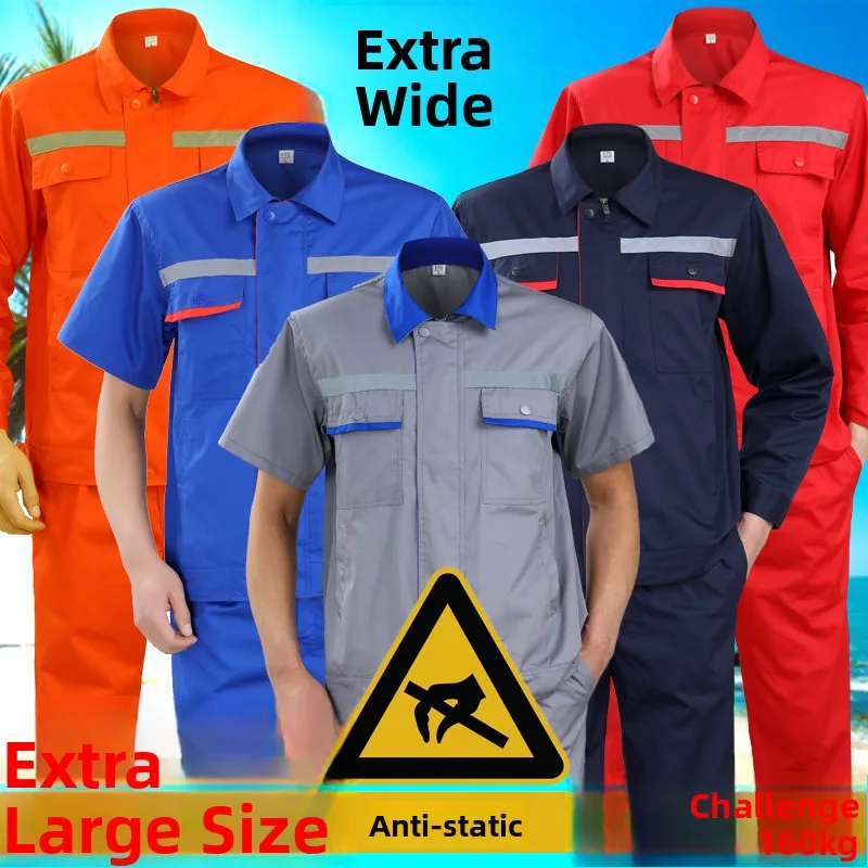 

plus Size Summer Work Uniform Set for Men Oil And Chemical Plant Repair Anti-Static Lightweight Cotton Blend Factory Workwear
