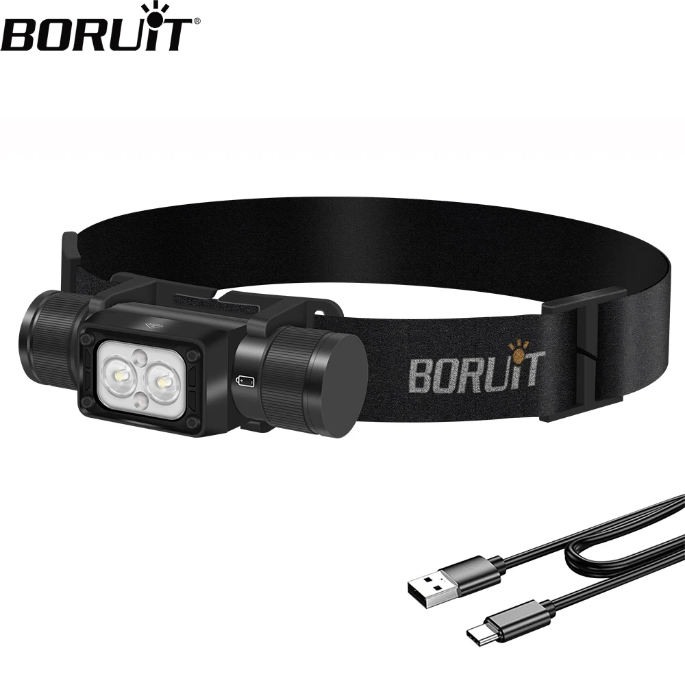 BORUiT-faro LED recargable tipo C, linterna potente HP340, resistente al agua, para acampada, pesca, emergencia, 18650