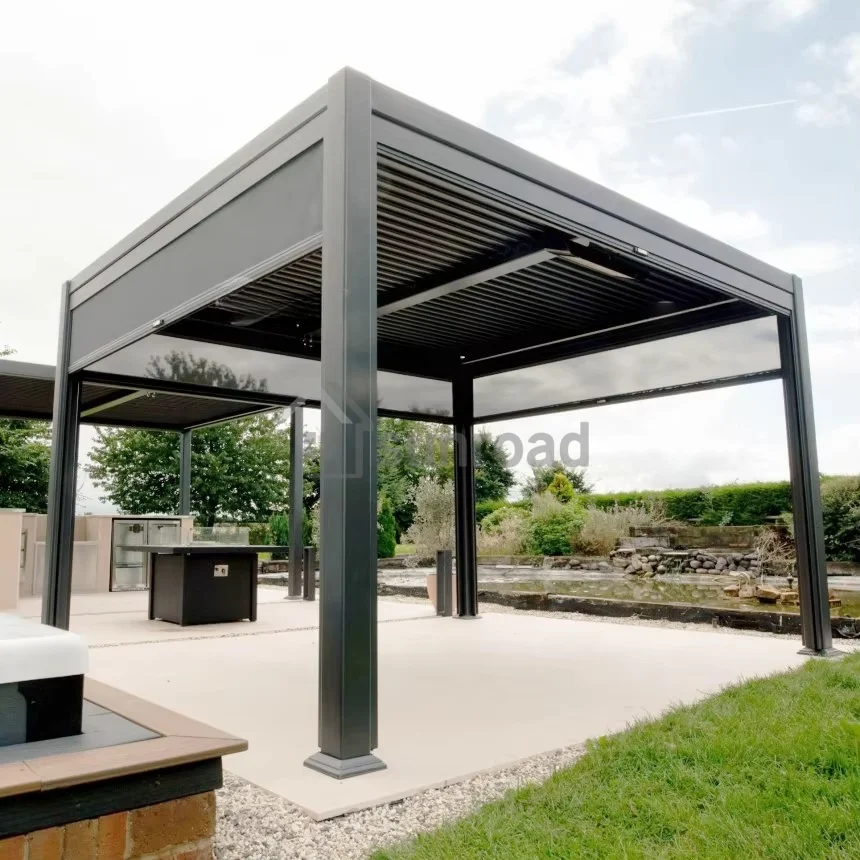 Custom Made Sunroad Metal Garden Gazebo with Motorized Canopy - Outdoor Electric Roof Aluminum Alloy Pavilion