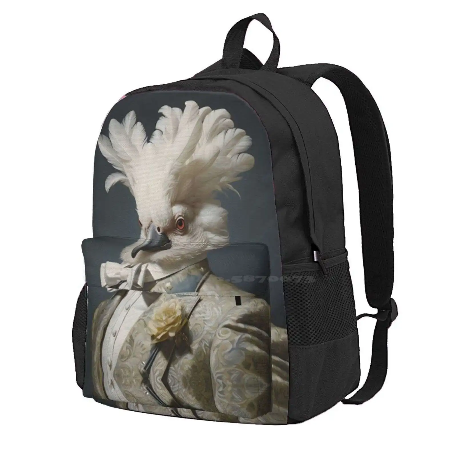 Dapper Cockatoo Portrait Art Hot Sale Schoolbag Backpack Fashion Bags Cockatoo Bird Costume Birds In Suit Vintage Renaissance