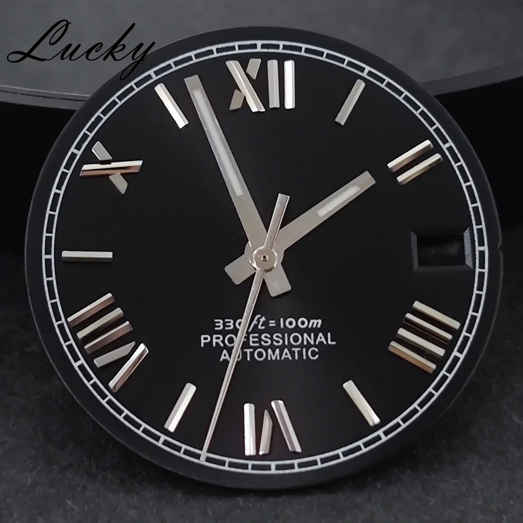 28.5MM Steel Roman Numerals Black Blue Gold Silver Sunburst Watch Dial Hands  Fit NH35 NH36 Automatic Diver Men Watches Part
