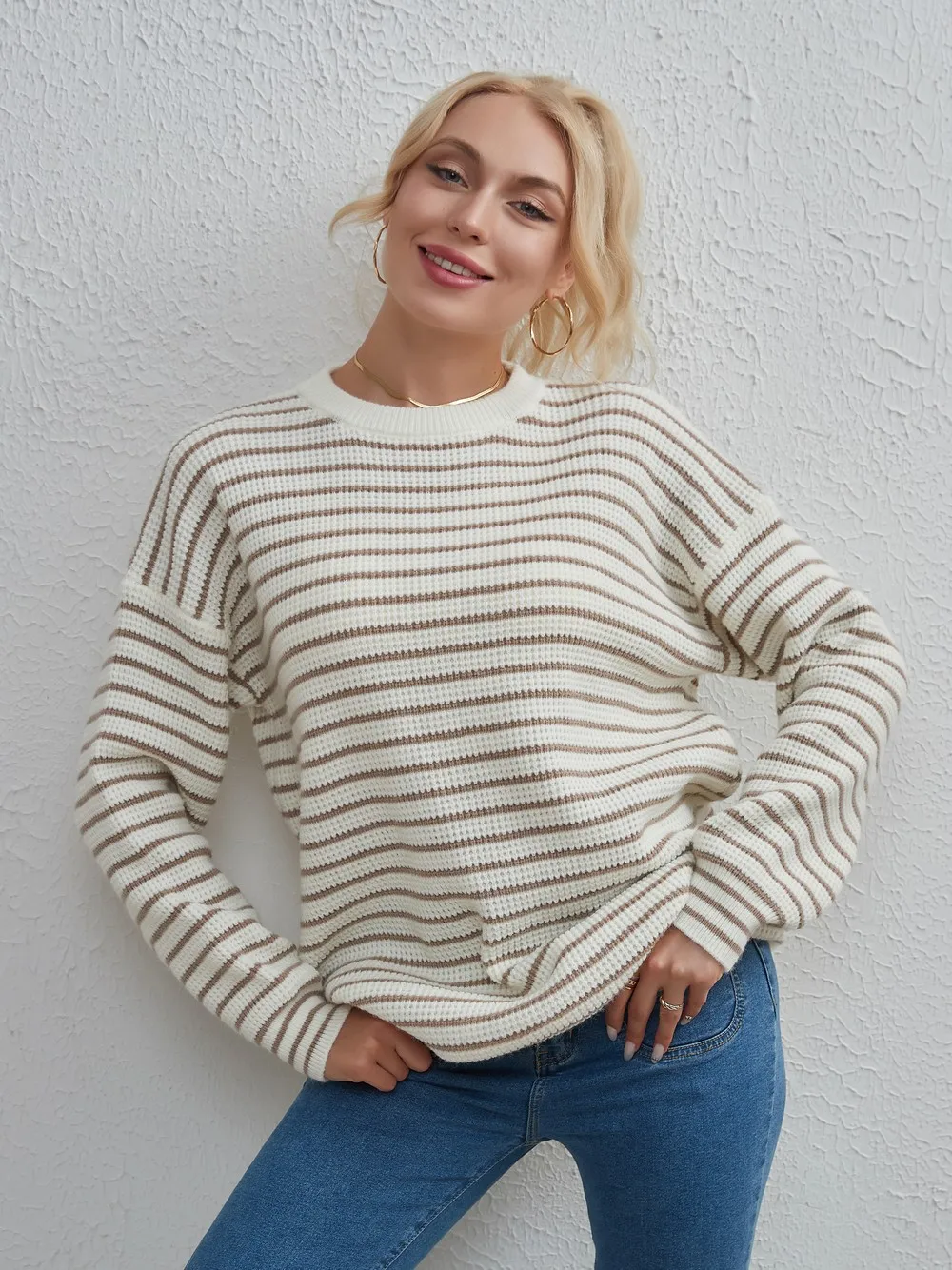 Wixra Striped Sweater Women Knitted Pullover Full Sleeve Casual O Neck 2023 Jumpers Loose Clothing Autumn Winter Hot