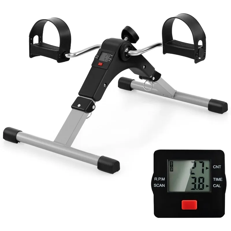 GYMAX Ejercitador de pedal para bicicleta debajo del escritorio, bicicleta estática plegable con pantalla LCD para entrenamiento de brazos y piernas, Peddler portátil Exe