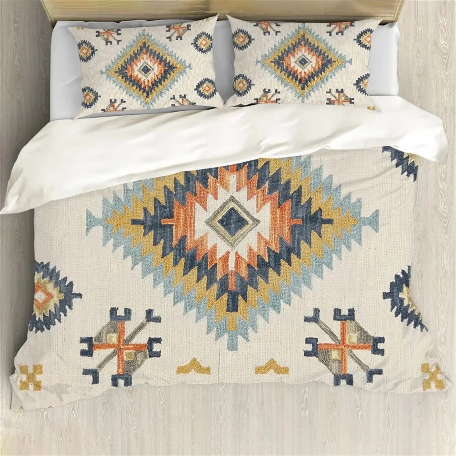 Tribal Duvet Cover Set, Traditional Trippy Boho Abstract Design, Decorative 2 Piece Bedding Set with 1 Pillow Sham, Full Size