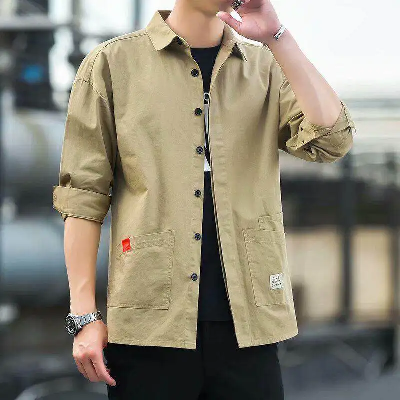 Men's Casual Long Sleeve Shirt Thin Summer Workwear Jacket City Walk Polyester Fiber Clean Fit Button up Classic Collar Male Top