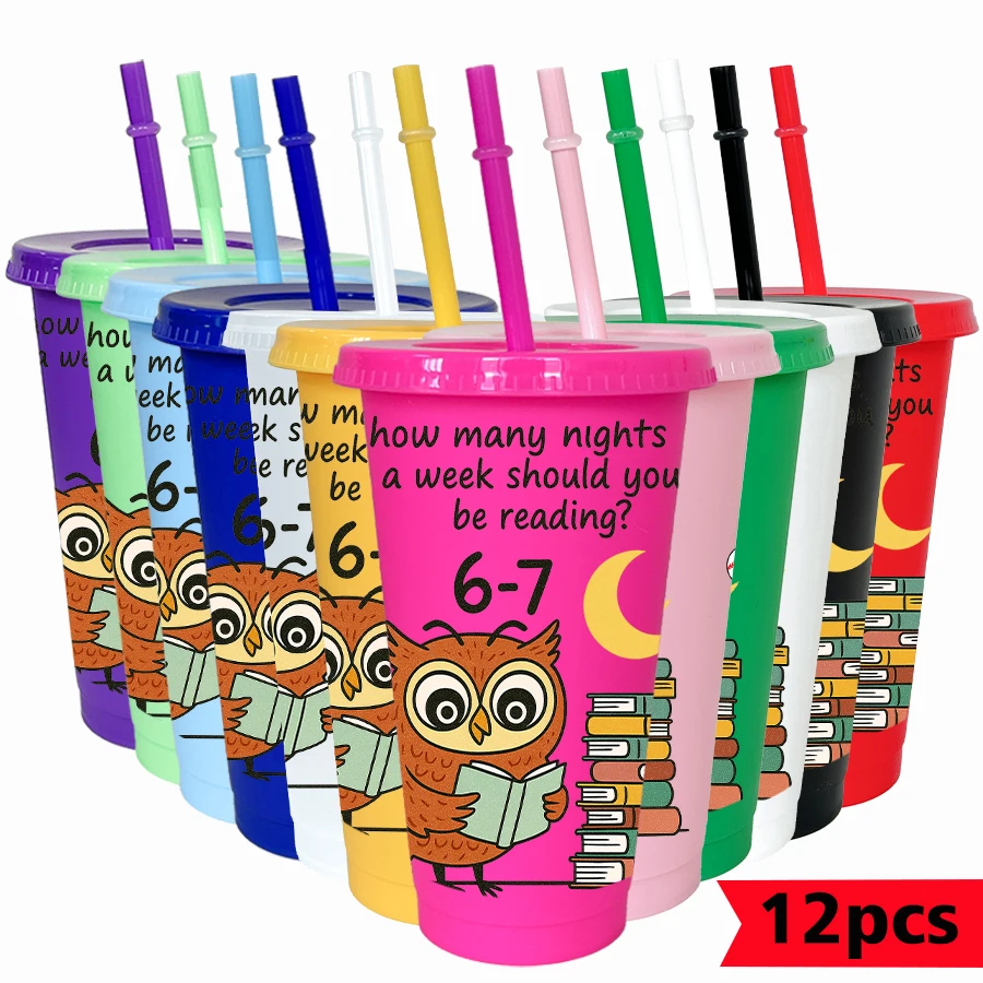 

12 шт./лот, серия 67, книги с совой, 26 унций, красочный пластиковый стакан, посуда для напитков на день рождения, чашка для воды для выпускного вечера