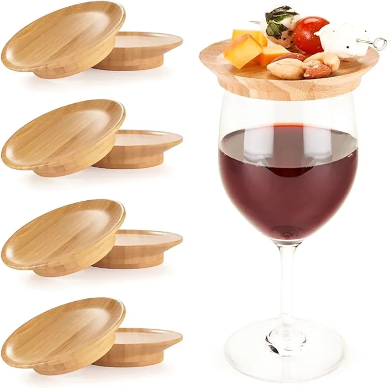 3/6pcs Round Bamboo Wine Glass Topper Red Wine Splashing Coasters Wine Glass Charcuterie Board Topper Dual-Use Bamboo-Coasters