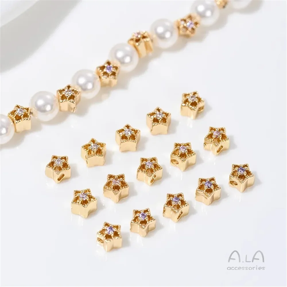 

14K Gold-wrapped Strong Color-preserving Zircon Pentagram Hollow Lace Bead Diy Handmade Beaded Bracelet Jewelry Accessories