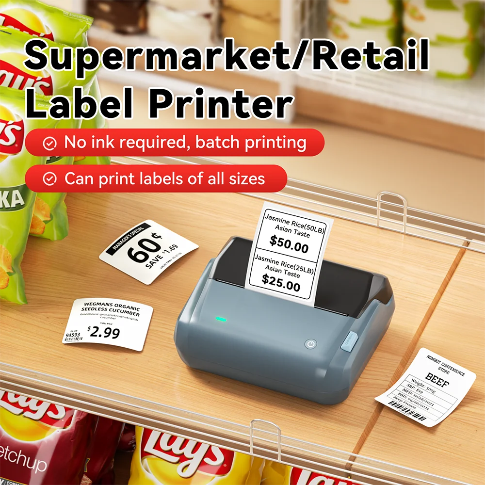 

Niimbot Wireless 110mm Width Label Maker DIY Name Tag Barcode Supermarket Retail Commercial Label Printer Inkless Labeller