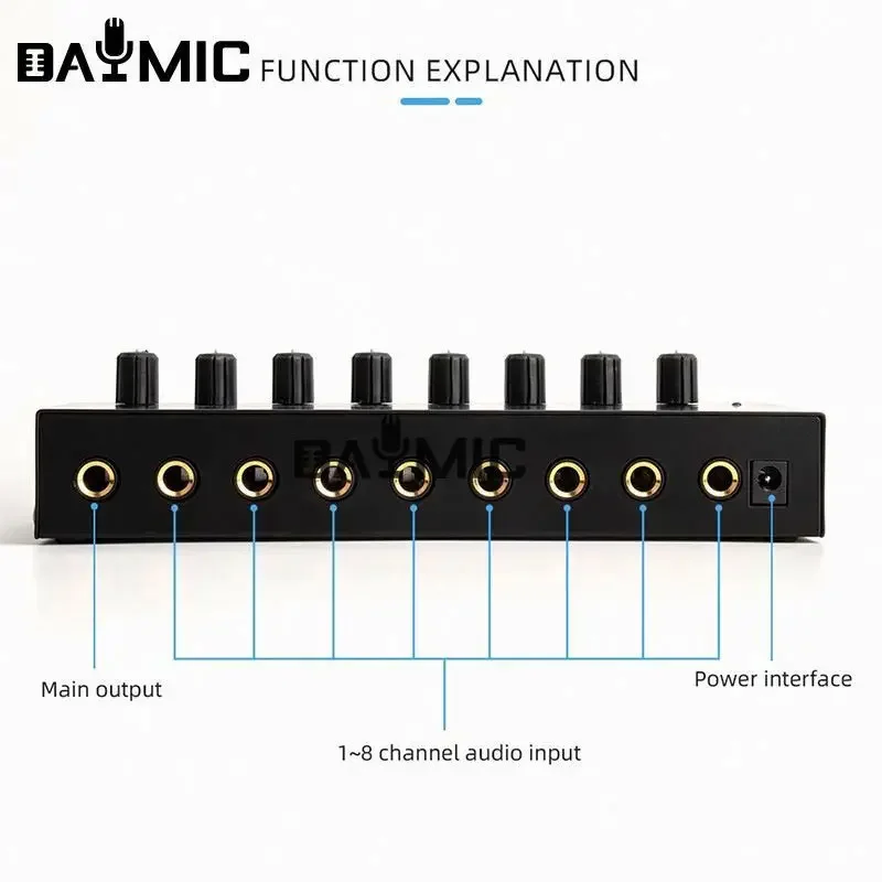 Factory 8channels audio Headphone Amplifier mixer HA800 metal Stereo Earphone Splitter AMP 4 channels for Music Mixer Recording