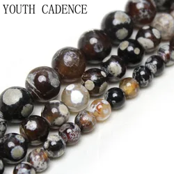 Natural Coffee Fire Agates Onyx Stone Round Loose Spacer Beads For Jewelry Making Diy Necklace Bracelet 15