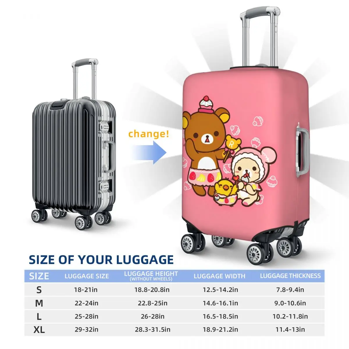 Rilakkuma الكرتون غطاء حقيبة الدب الحيوان عطلة السفر العملي حقيبة الأمتعة حامي
