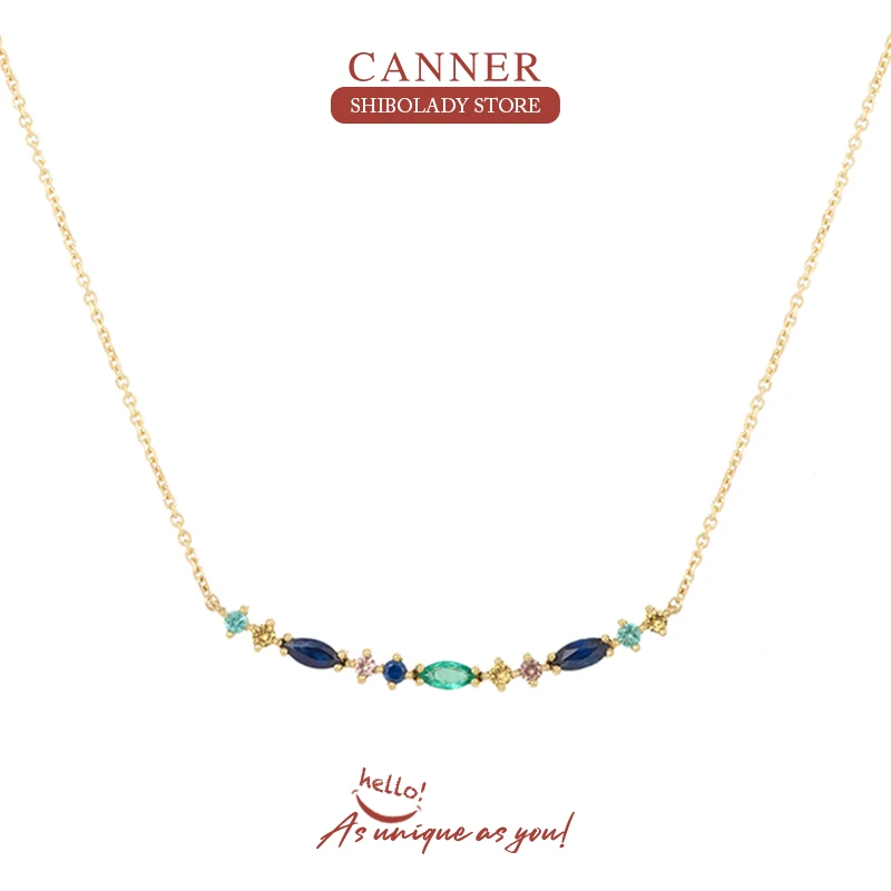 CANNER Blue Zircon Necklace For Women 925 Sterling Silver Bijou Collar Chain Colored Zircon Clavicle Chain  Fine Jewelry