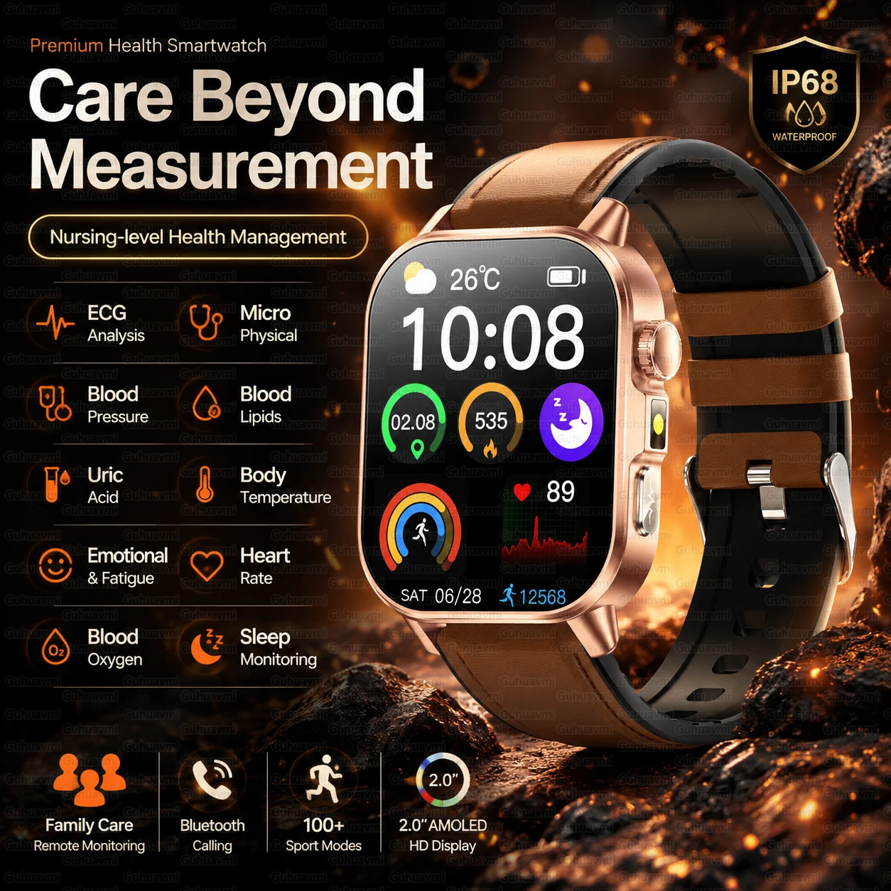 Advanced Health Smart Watch For Men Women ECG Analysis Blood Pressure Lipids Uric Acid Heart Rate 24/7 Health Monitor Smartwatch