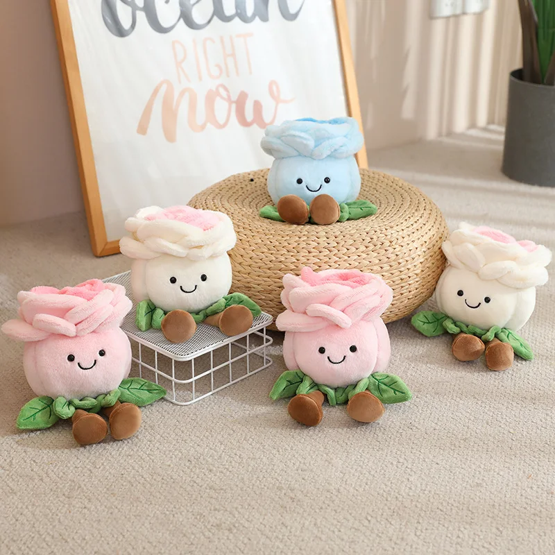 

Милые плюшевые игрушки с цветком розы, мягкие мультяшные розовые, синие, белые, серия кукол в горшках, домашний декор, подарок на день Святого Валентина для девочек