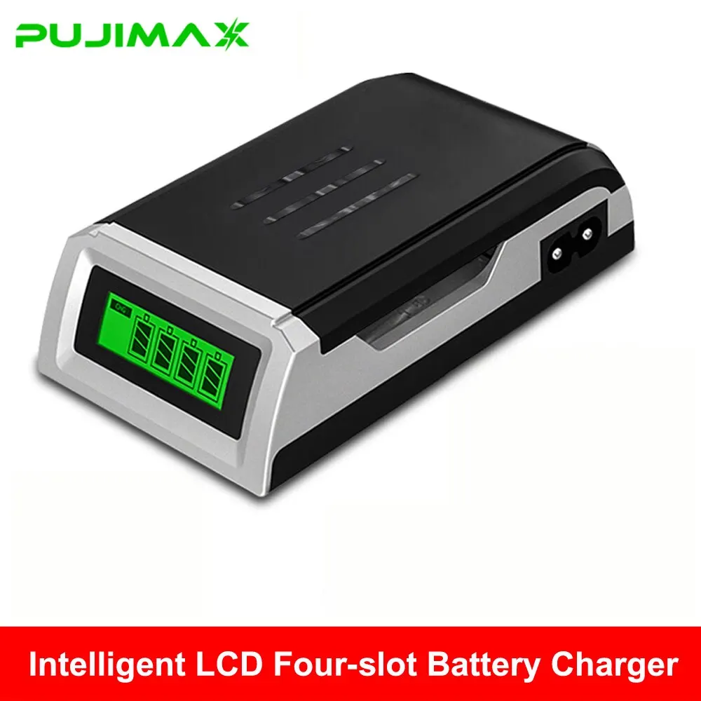 PUJIMAX 4 Slots LCD Intelligent Display Battery Charger US/EU/UK Plug Power For AA/AAA Ni-Cd Ni-Mh Rechargeable Batteries Charge