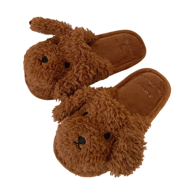 Cute home indoor warm plush cotton shoes puppy winter bedroom soft bottom cartoon cotton slippers female