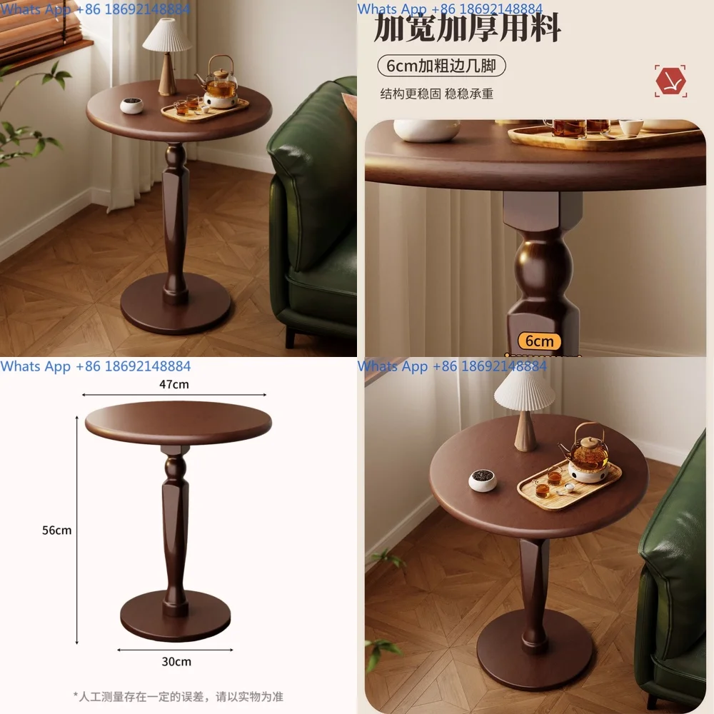 

French style solid wood side table for living room sofa bedside balcony round small coffee table