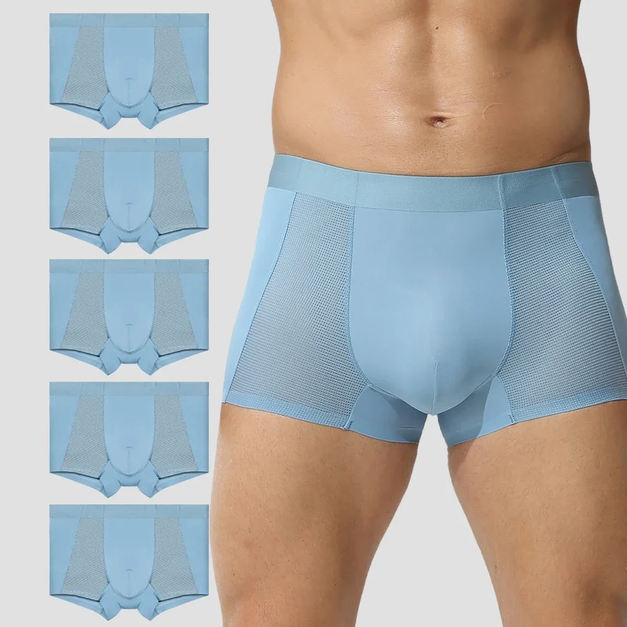 

5PCS Men's ice silk antibacterial underwear Men's mesh breathable boxers Summer thin boys sports boxer shorts head