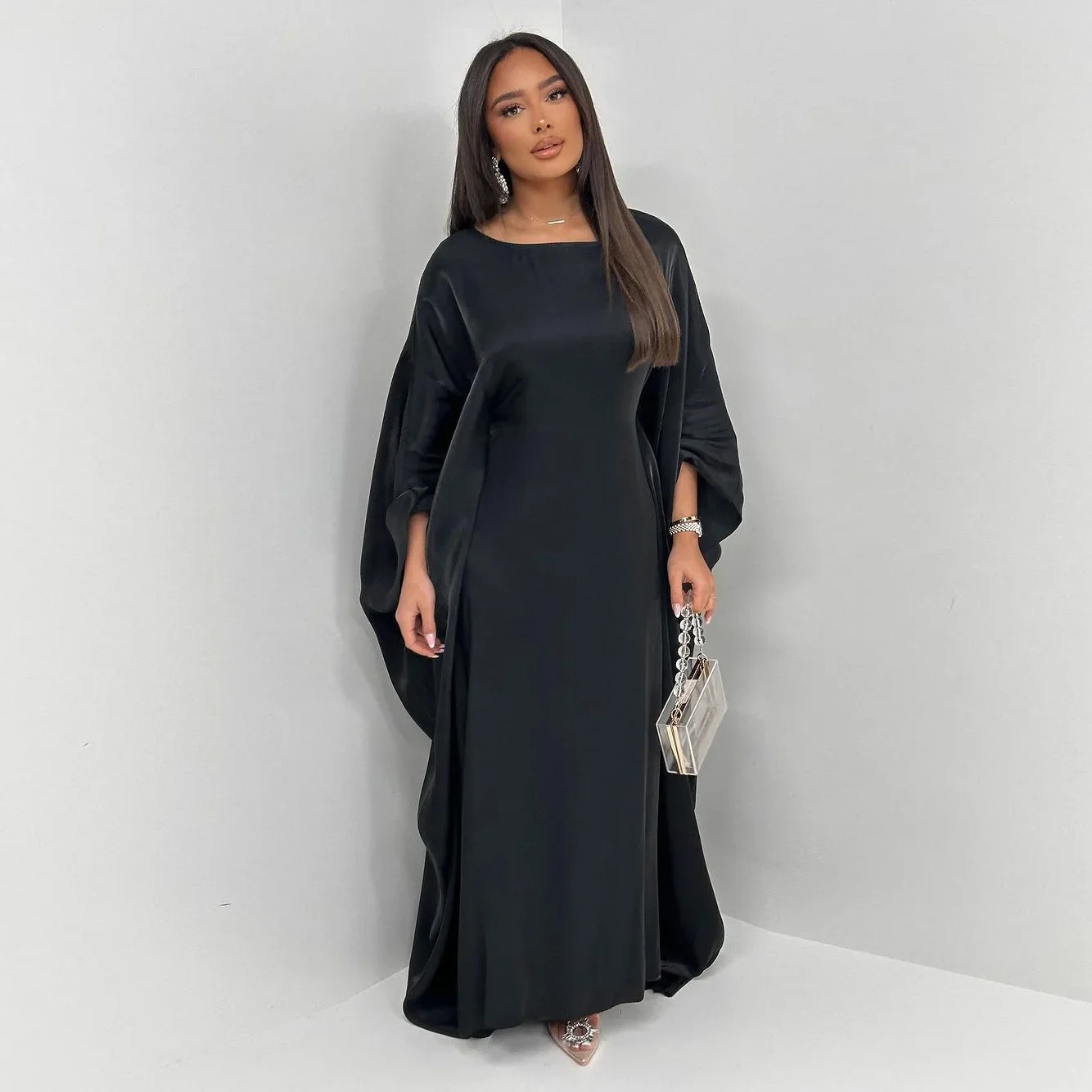 Sukienka muzułmańska Kobiety Abaya Dubaj Moda Kobiety Ubrania Arabskie Jasny Jedwab Satyna Luźna Sukienka Ramadan Turcja Kaftan Marocain Abayas