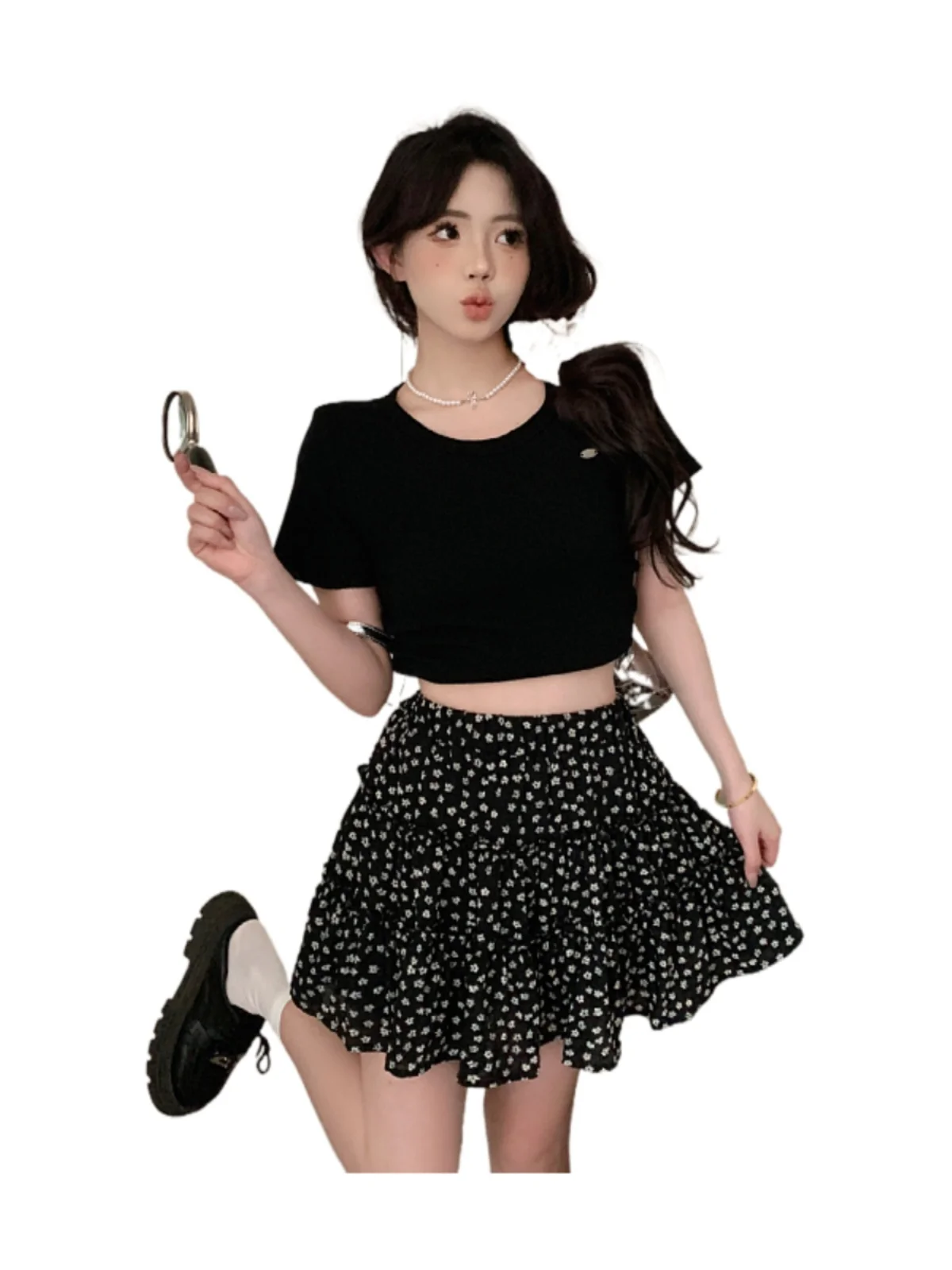 Übergröße Blumenmuster Chiffon-Rock für Damen, Sommer-Neuheit, A-Linien-Rock mit Hoher Taille im Koreanischen Stil