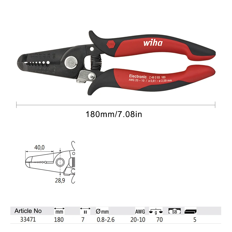 WIHA 33471/33472 Electronic Stripping Pliers 165mm with Stripping Points for Gripping Cutting and Stripping of Wires Hand Tools