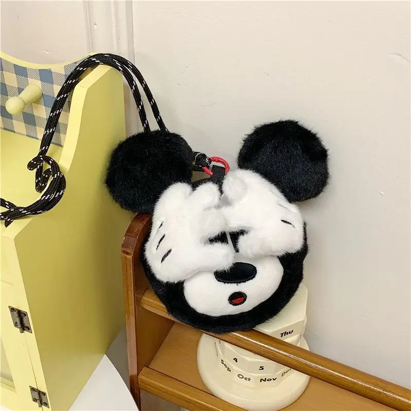 Monedero de felpa con cuello Halter de Mickey Minnie, cordón para almacenamiento de llaves, bolsa para auriculares, creatividad de dibujos animados, nuevo estilo, regalo de cumpleaños Kawaii
