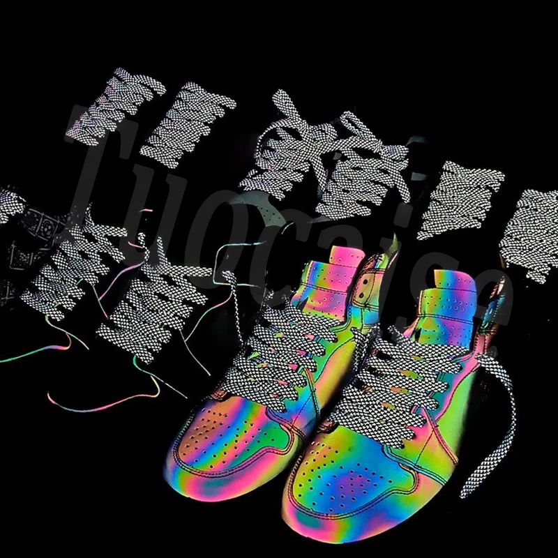 Cordones reflectantes para zapatos, cordones fluorescentes de calidad para zapatillas de deporte, cordones planos con brillo nocturno, 1 par, 3M