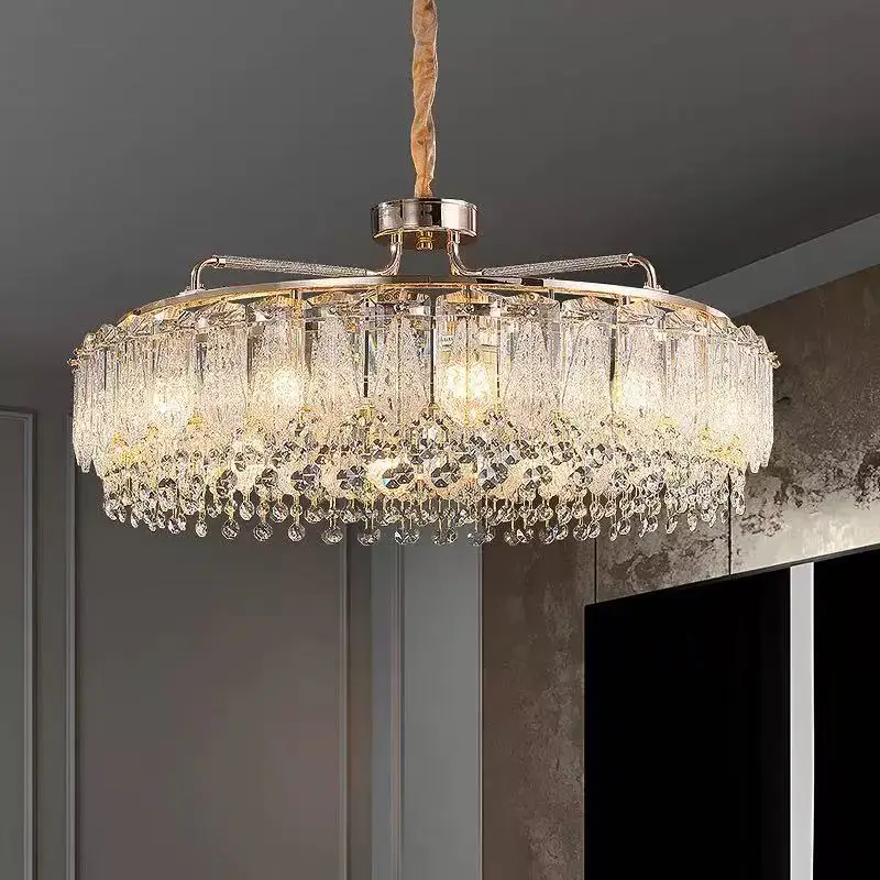 

Custom Single Tier Crystal Chandelier Luxury Gold Brass Pendant Lamp Dimmable Ceiling Light Adjustable Height for Hotel Dining