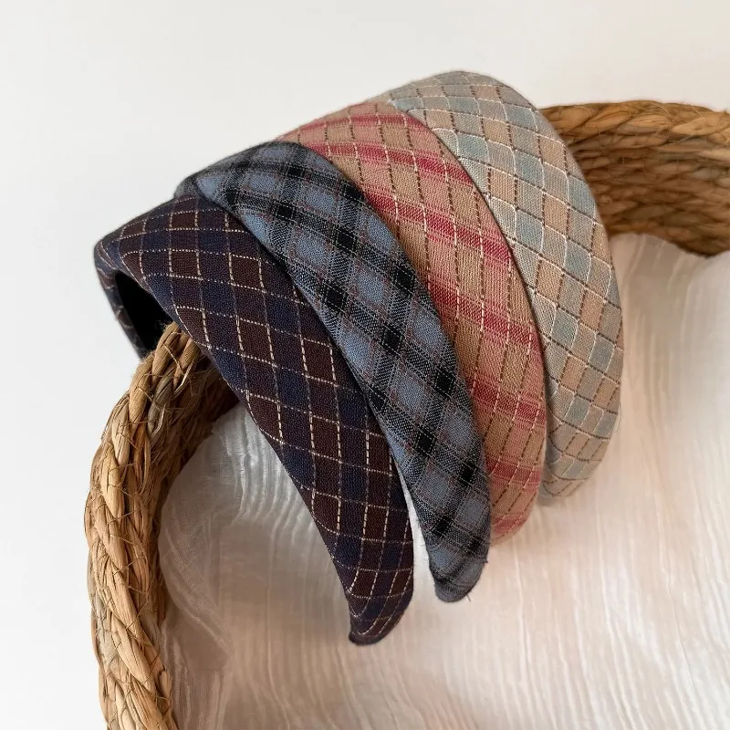 1PC Early Autumn New Vintage Headband Women Diamond Checkered Padded Non-Slip Hair Hoop