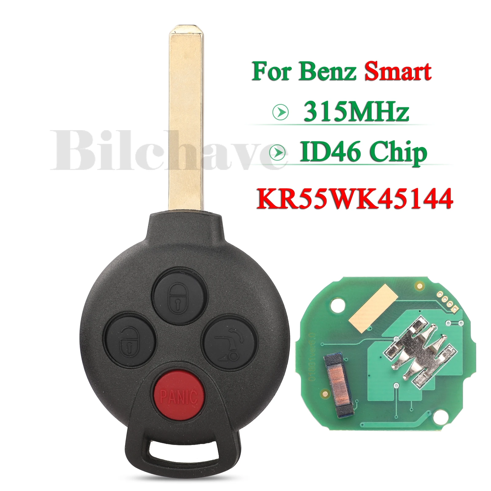 jingyuqin KR55WK45144 Car Remote Key 315MHz For Mercedes-Benz Smart Fortwo 451 2007-2013 Fob id46 Chip 4 Buttons