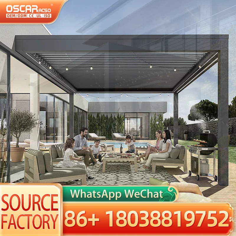 Outdoor Motorized Retractable Louvered Gazebo and Pergola for Garden Patio Backyard pergola