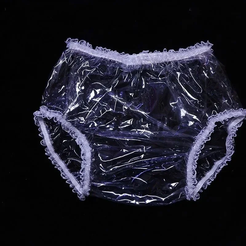 

Middle Waist Live Show Lace Hem Clear Transparent See Through Waterproof Pants Briefs DJ Club Dance FKK Private Party Panty Cos.