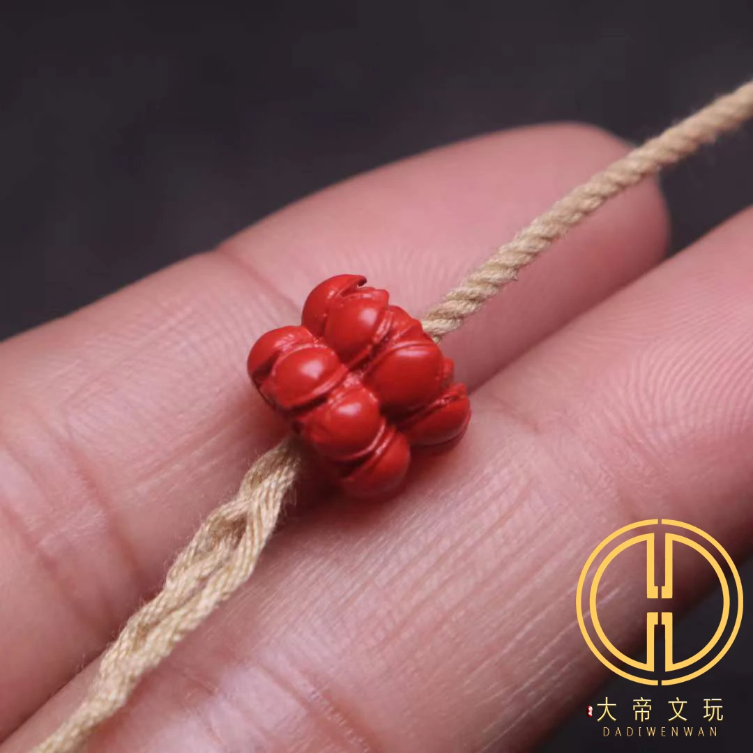 

Natural 100% real red Cinnabar Jade round beads carved Lotus flower Bracelet necklace accessories for woman men Gift good luck