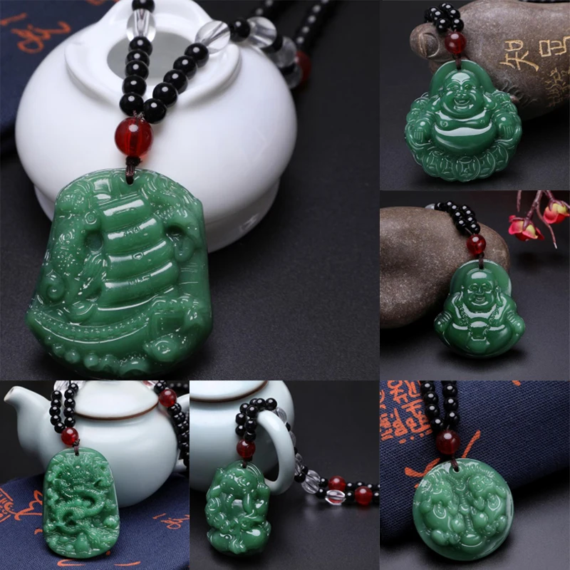 Black Green Buddha Pendant Necklaces Women Amulet Chinese Style Maitreya Necklace Jewelry New Style