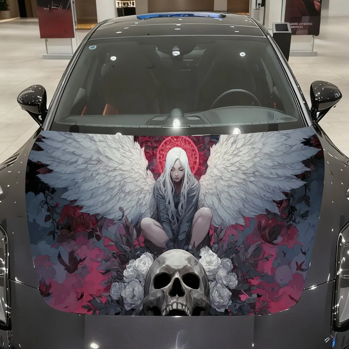 

Виниловая пленка для автомобиля с костяным цветком, водонепроницаемая наклейка на капот автомобиля из ПВХ, самоклеящиеся устойчивые к царапинам наклейки для двигателя