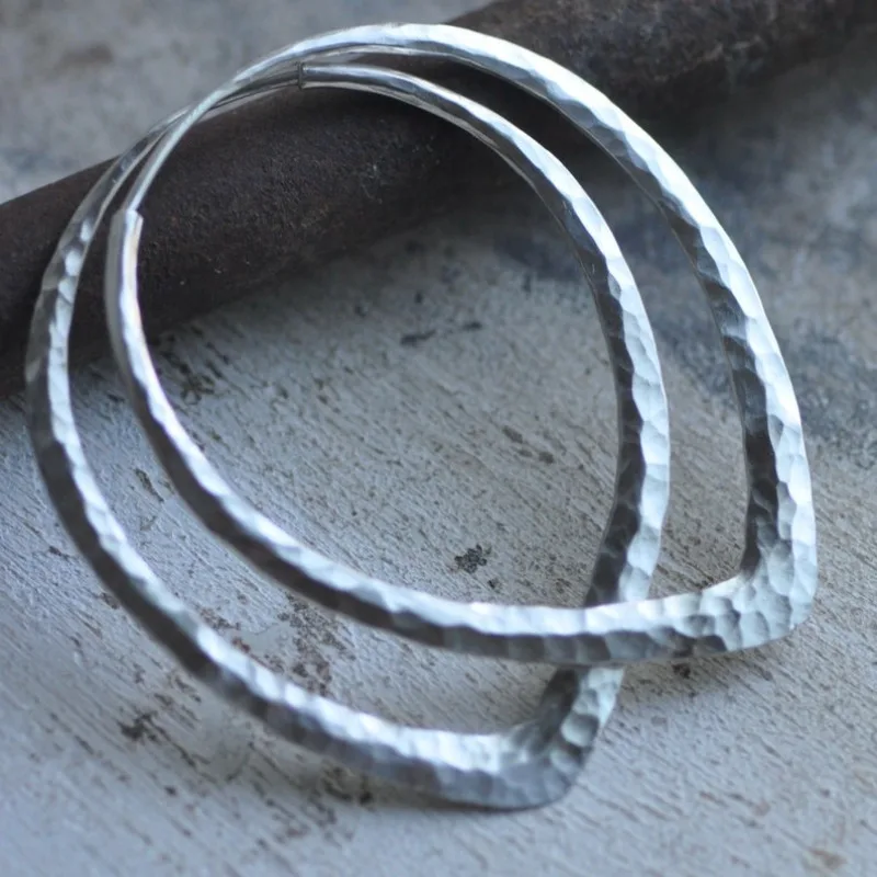 Oval Hoops, Ellipse Hoops, Lotus Hoops, Hammered Earrings, Wide Endless Style Loop Earrings Hoop Earring for Women
