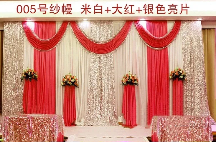 Special Offer 10ftx10ft Sequin Wedding Backdrop Curtain With Swag Backdrop/ Wedding Decoration Romantic Ice Silk Stage Curtains