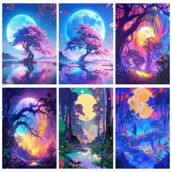 RUOPOTY Full Diamond Painting Trees And Moon Landscape DIY Diamond Embroidery Full Square/Round Rhinestone Room Decorations