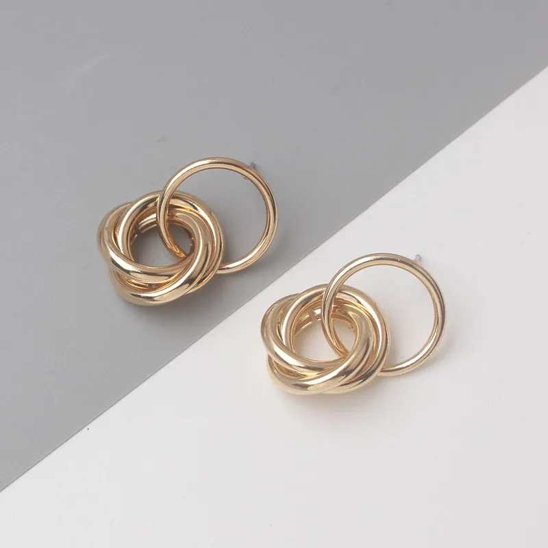 Hiphop Circles Dangle Earrings for Women Korean Gold Color Metal Pendants Drop Earrings Unusual earrings aretes de mujer