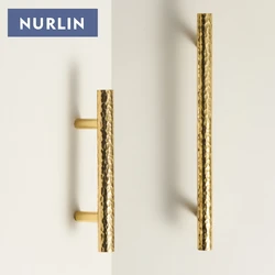Nurlin Solid Brass Hammer Pattern Cabinet Handle Handmade Knocking Pattern Round Half Round Long T-shaped Multiple Size