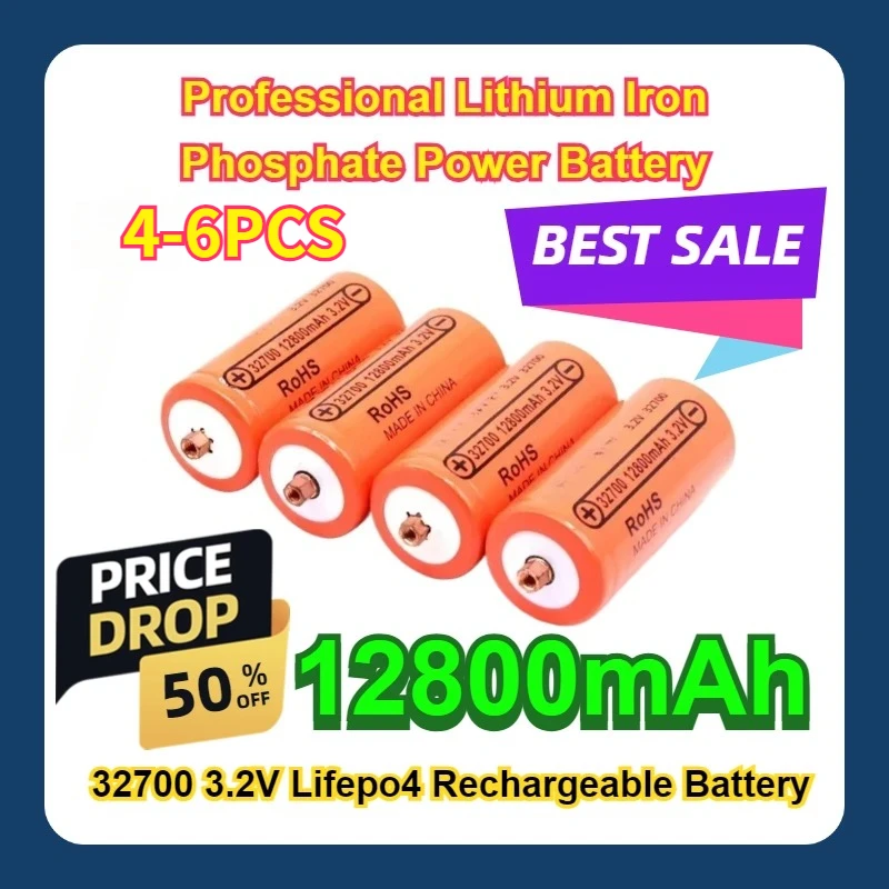 

4-6Pcs Professional Lithium Iron Phosphate Power Battery 32700 3.2V Lifepo4 Rechargeable Battery 12800mAh