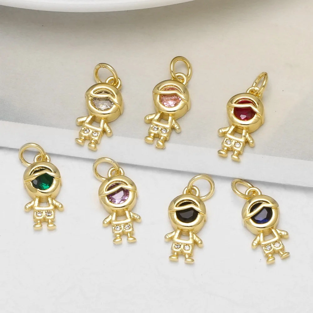 OCESRIO Cute Little Boy Gold Plated Copper Colorful Cubic Zirconia CZ Family Pendants for Necklace Jewelry Making DIY chma619