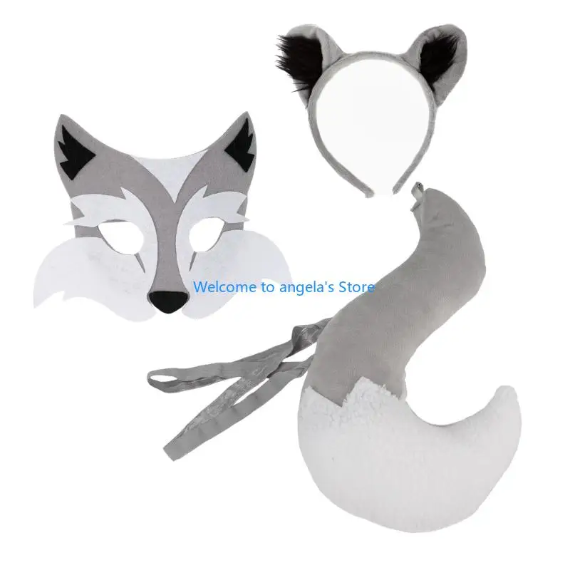 

X4YC 3Pcs Animal Fancy Costume Accessories Wolf Cosplay Halloween Costumes 3Pcs