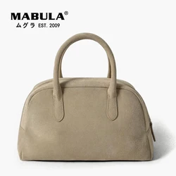 MABULA Genuine Suede Leather Top Handle Purse For Women Luxury Design Vintage Boston Handbag Fashion Bohemian Lady Phone Bag